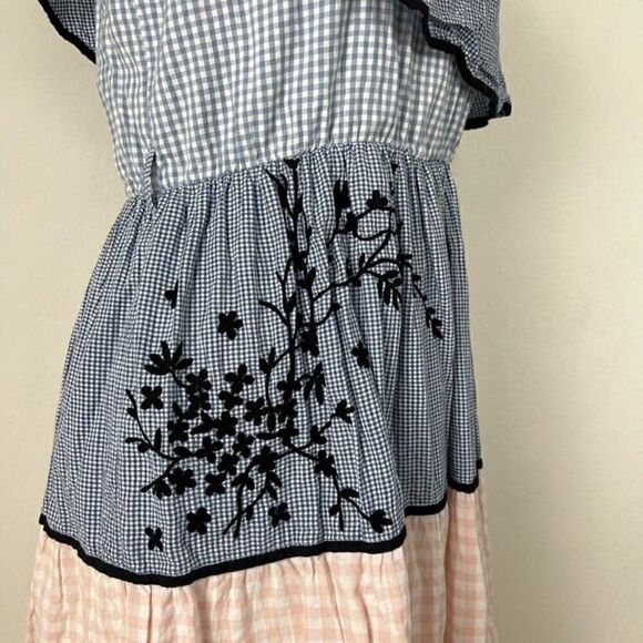 Hemant & Nandita Melantha Blue Pink Check Print One Shoulder Ruffle Dress Size M - Picture 10 of 11